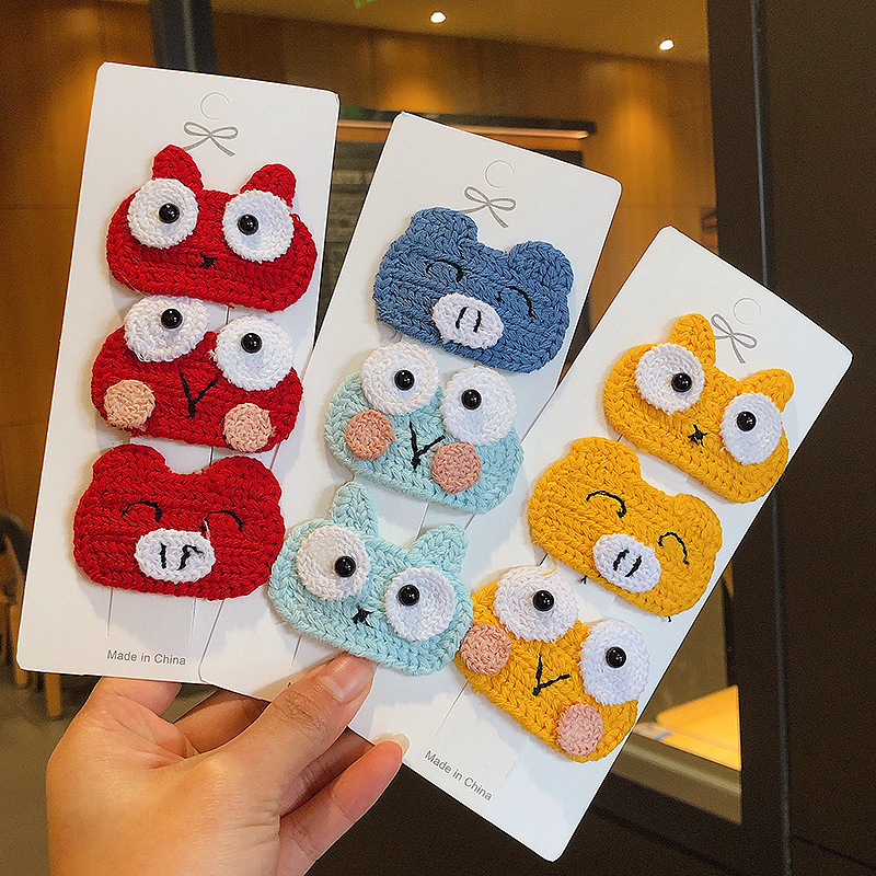 Cute Pet Cartoon Piglet Hairpin Animal Needle Knitting Yarn Hairpin Little Girl Bangs Bb Edge Clip Children's Headwear details Picture