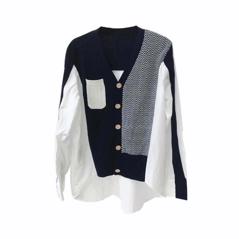 Suéter de punto otoño nuevo blusa irregular patchwork lazy versátil jersey cardigan mujer
