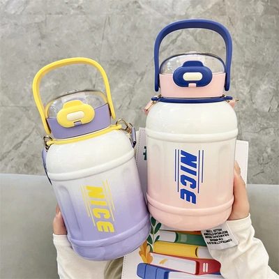 Yongkang Thermos Cup Fashion Gradient Double Drink Big Belly Cup Student Sports Kettle Large Capacity Thermos Cup A Piece Of Hair