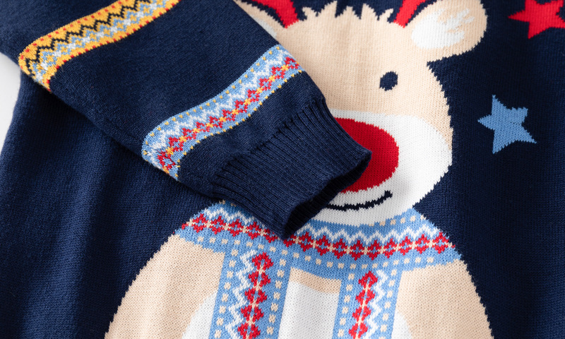 欧美风童装男童圣诞小鹿套头毛衣秋新款跨境直供儿童彩条袖针织衫详情图4