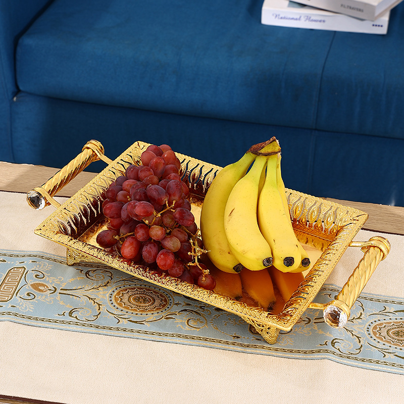 European Fruit Tray Iron Art Tea Table Snack Tray High-End Creative Home Modern Simple Long Strip Handle Dry Fruit Tray details Picture