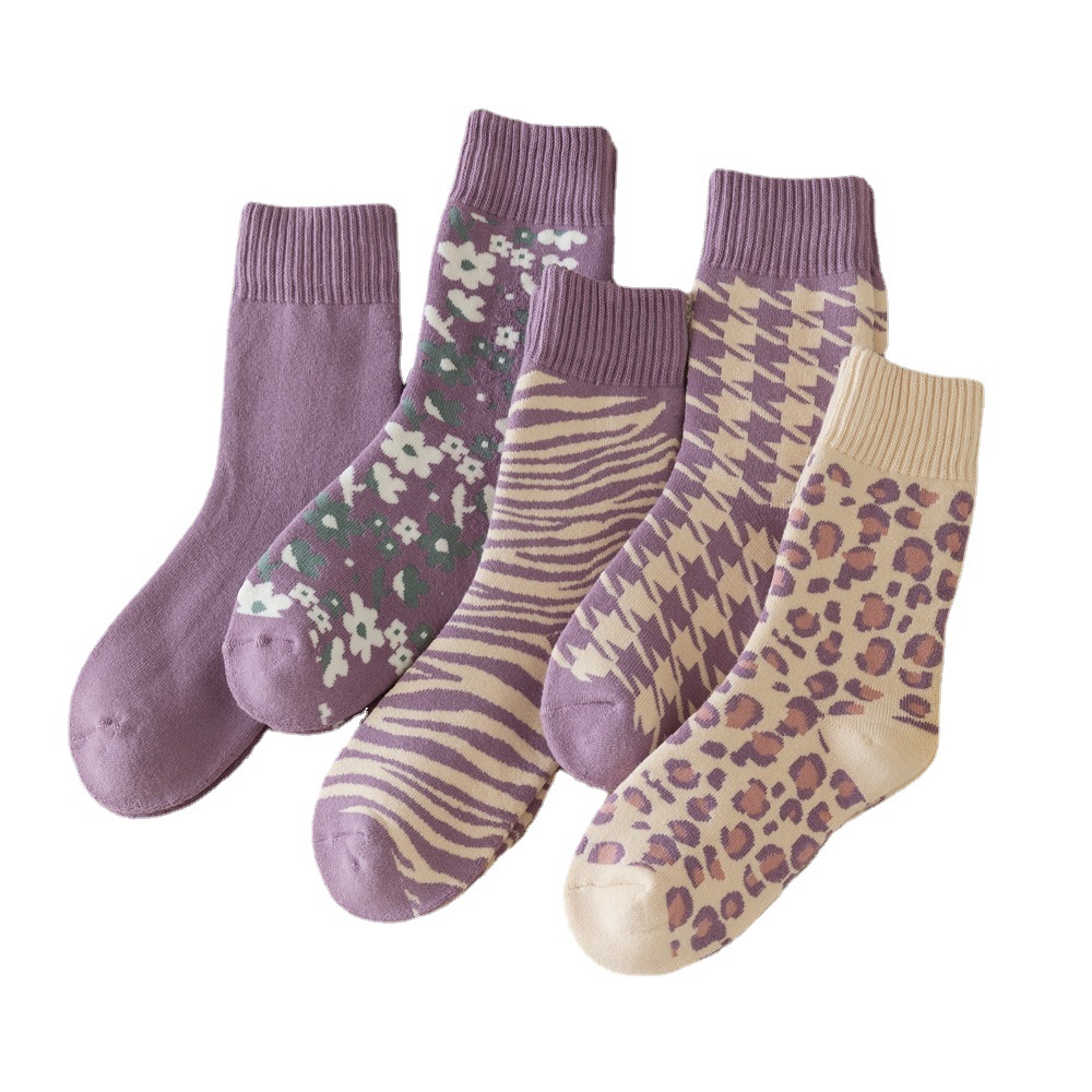 Ladies' dreamy purple warm thickened loop socks, floor socks, mid-calf socks for autumn and winter, towel socks wholesale Item Picture