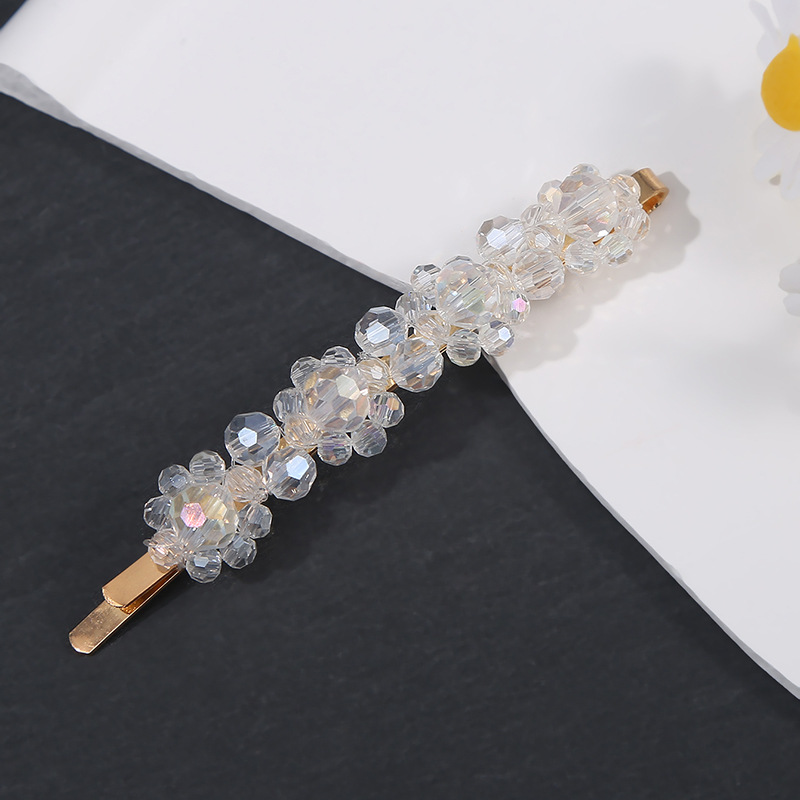Korean-style hair clips, fairy crystal small flower straight clips, handcrafted beaded hair clips, girls' side clips, ponytail clips, wholesale in stock Specification image