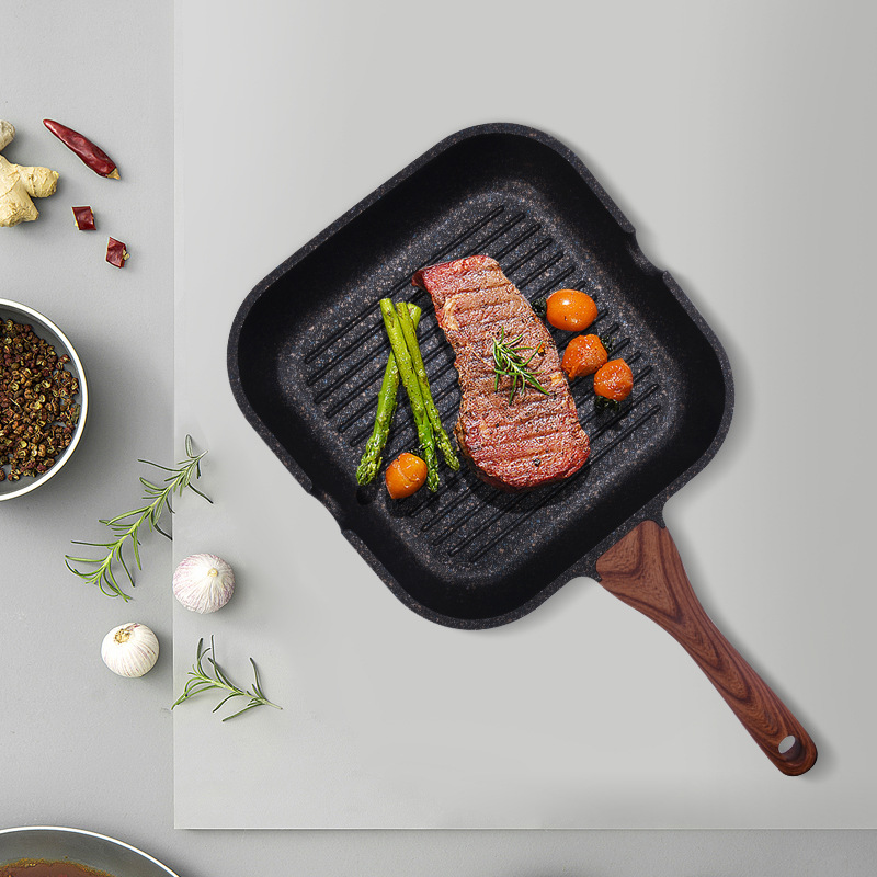 Steak Frying Pan Striped Frying Pan Multi-Layer Pan For Household Use Non-Stick Induction Cooker Pan Universal details Picture