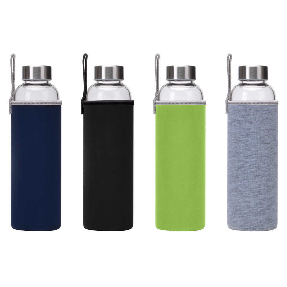 In stock: bamboo cap glass sports water cups with silicone cup sleeves, diving material cup sleeves, steel caps, high borosilicate glass bottles details Picture