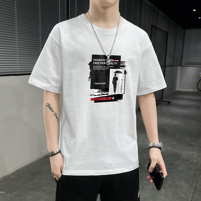 New men's short-sleeved T-shirt, half-sleeved summer youth loose round-neck top for men, ins trendy brand summer short-sleeved men details Picture