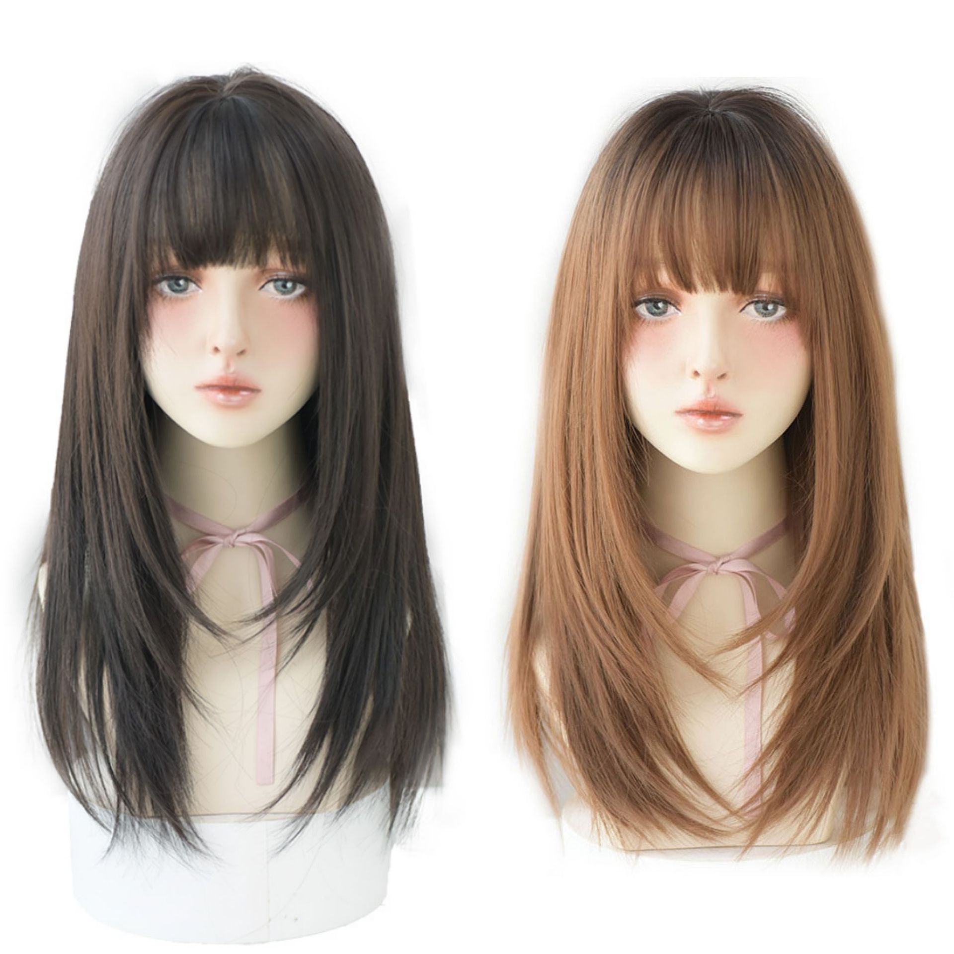 Natural long straight hair, air bangs wig, fluffy and popular online hair wig, 26-inch synthetic wig Item Picture