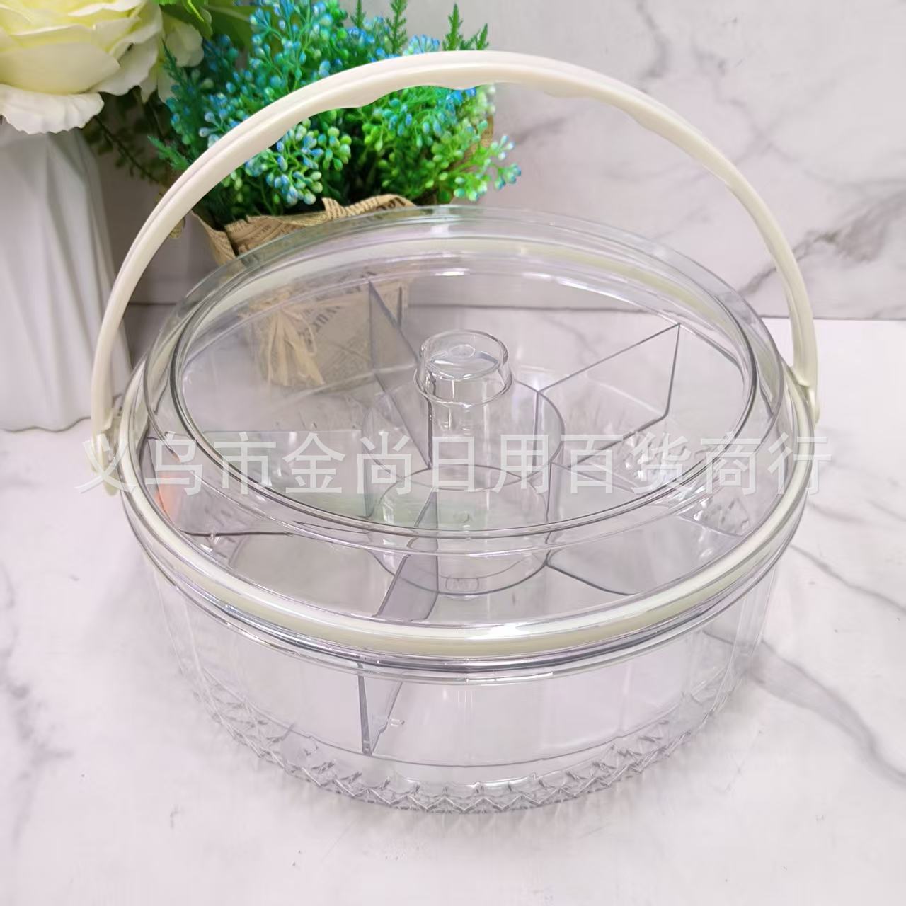 Food-grade portable food storage box, camping outdoor round PET double-layer transparent snack fruit ice bucket food storage box details Picture