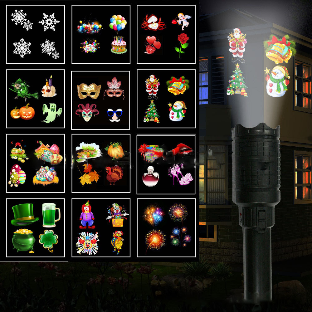 European and American Christmas holiday 12-card color film projection lamp children's card insertion LED flashlight manufacturer supply