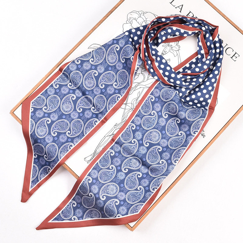 New Fashion Simple Polka Dot Cashew Pattern Printed Silk Scarf Small Scarf Double Long Diagonal Large Ribbon Silk Scarf Specification drawing