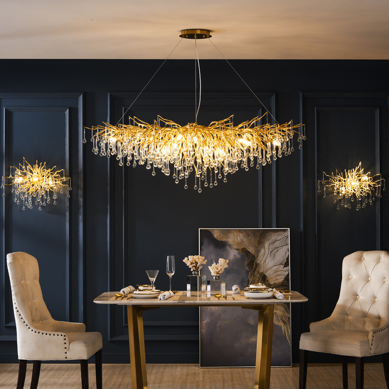Post-Modern Golden Glass Chandelier Light Luxury Simple Aluminum Lighting Villa Restaurant Living Room Light Hotel Project Lighting Application Scenario