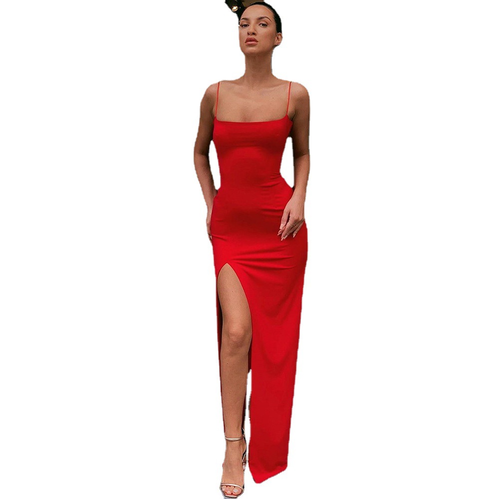 A new cross-border women's dress for Spring/Summer 2022, featuring a halter one-neck, slimming, backless and sexy slit Item Picture