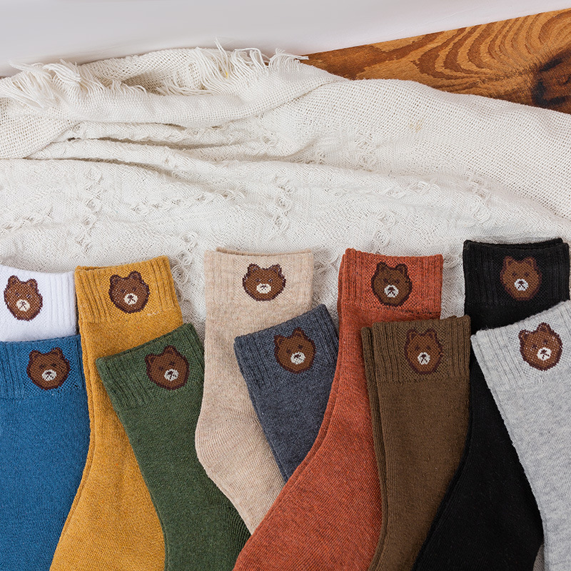 Woolen socks, thickened women's socks, warm loop socks, cartoon bear winter women's socks, towel with fleece, extra thick mid-calf socks Specification image