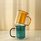 ins直筒高硼硅玻璃彩色双层杯早餐隔热保温喝水咖啡杯子带把马克