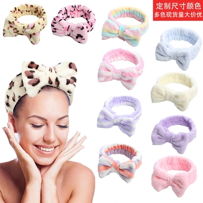 Leopard coral hair sport headband female headband bow bow plush headband cute face wash solid color headband hair accessory thumbnail
