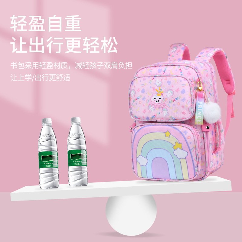 New Rainbow Schoolbag For Primary School Students Multi-Layer Large Capacity Girls Backpack Lightweight Load Protection Spine Children's Schoolbag Specification drawing