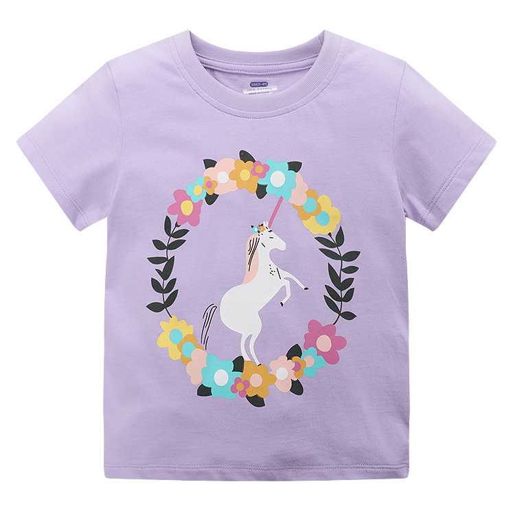 Summer girls' T-shirts wholesale, European and American unicorn pure cotton children's short-sleeved baby tops, children's clothing in European and American style Item Picture