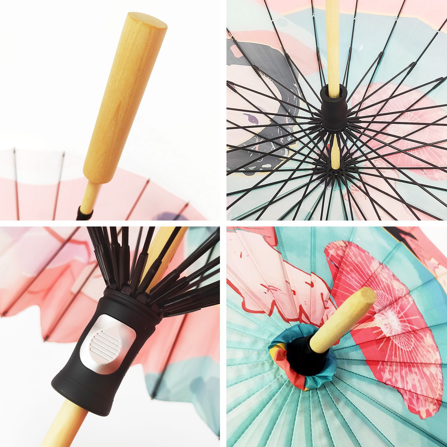 The Xingbao umbrella has passed down the corporate culture for three generations. It is a high-definition digital printing imitation oil-paper umbrella with a 24-bone wooden handle that can be printed Item Picture
