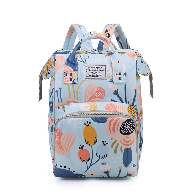 New Mom bag, patterned double-shoulder mother and baby bag for going out, large-capacity baby bottle insulated back bag, rear zipper mom bag details Picture