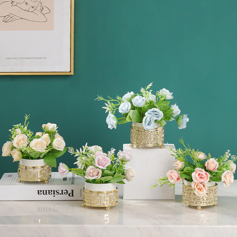 新中式轻奢仿真花盆景摆件 家居客厅装饰品桌面绿植花卉假花盆栽