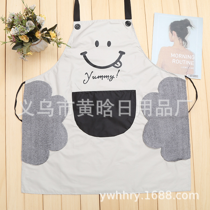 [Hold Jia] Household Cleaning Waterproof Thickening Kitchen Printed Smiley Face Can Wipe Hands Absorbent Towel Apron Specification drawing