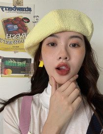 【 Summer's Cream Yellow 】 Show face small Beret hat female pleated seersucker show white raspberry red painter hat tide