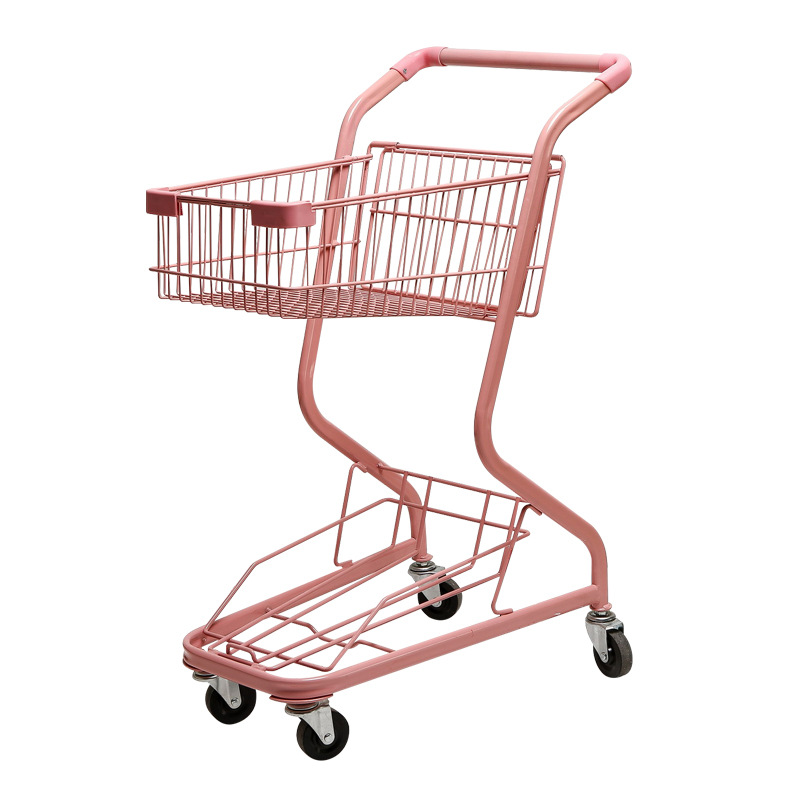 Supermarket double-layer shopping cart, claw machine, pet snack store, yellow and orange colored metal, internet-famous pink trolley Item Picture