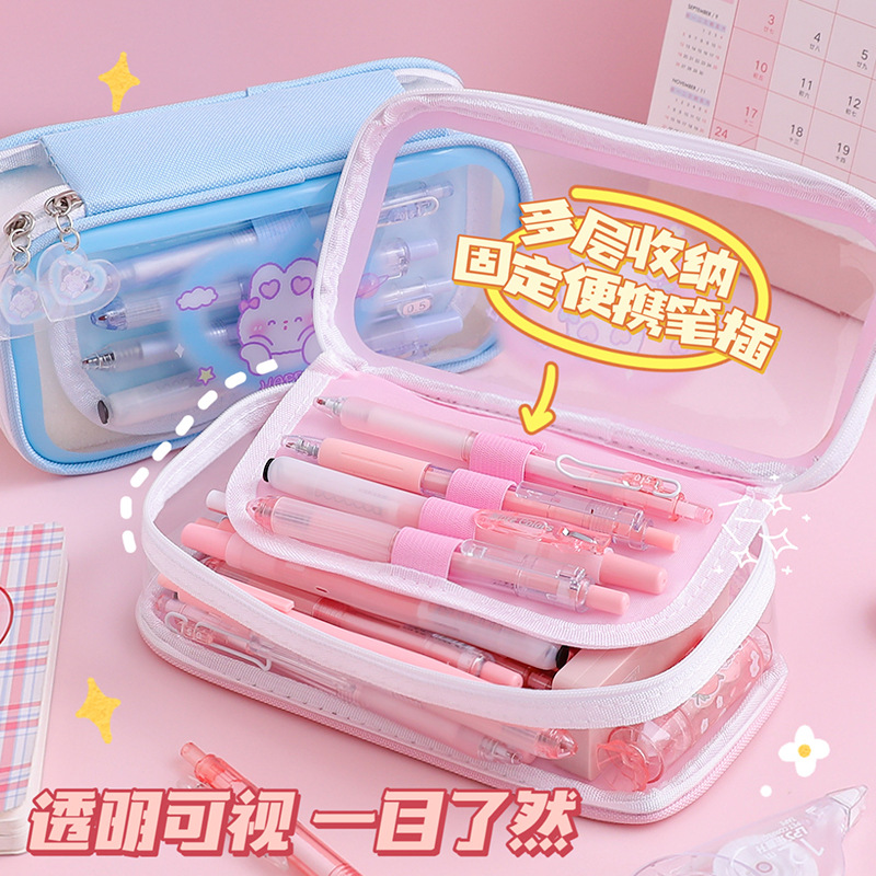 Bright Large Capacity Pen Bag Wholesale Cartoon Student Pen Bag Transparent Window Pen Case Pencil Case Stationery Bag Specification drawing