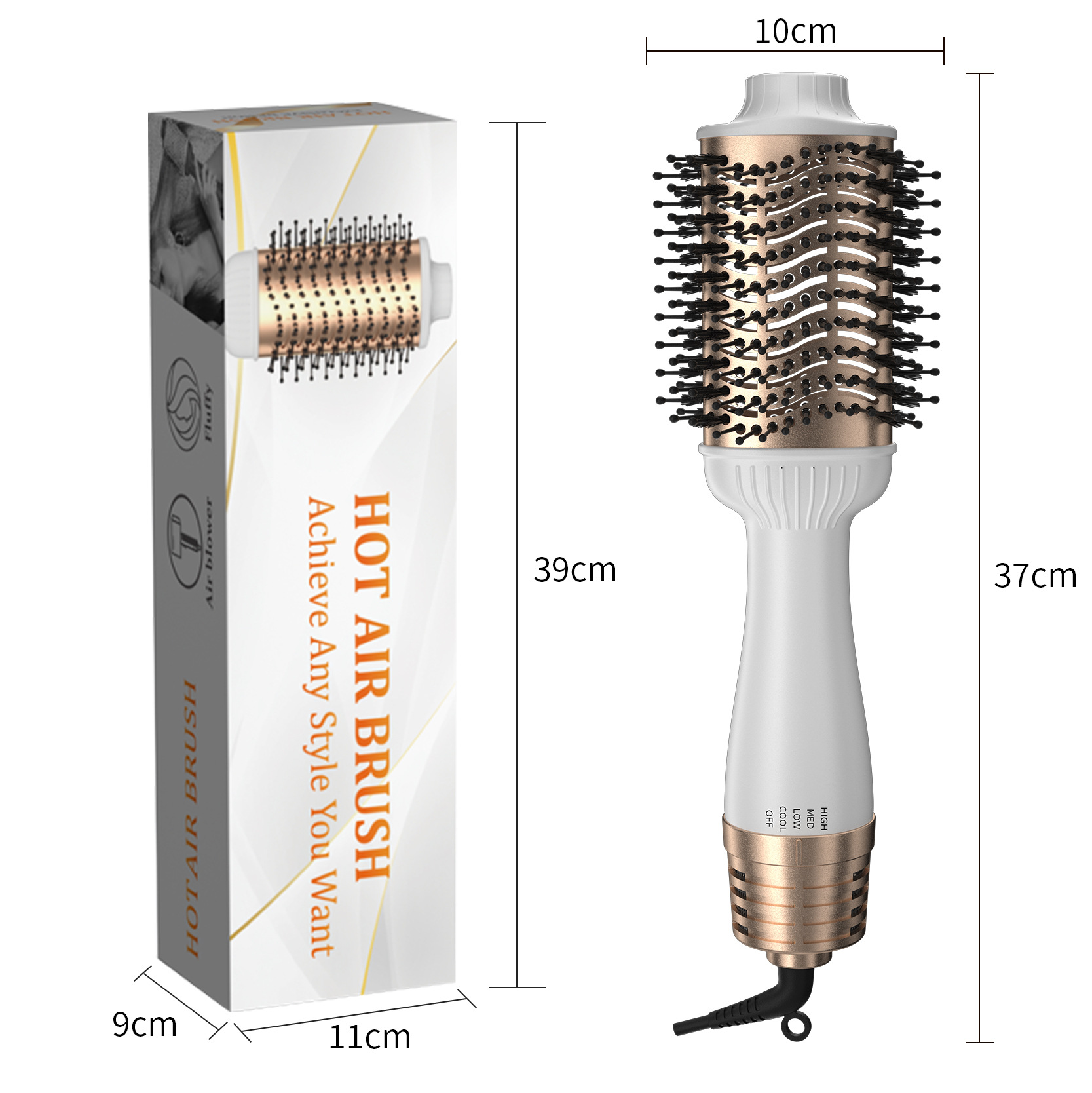 亚马逊爆款热风梳卷发棒直卷两用负离子吹风梳子多功能热风梳批发
