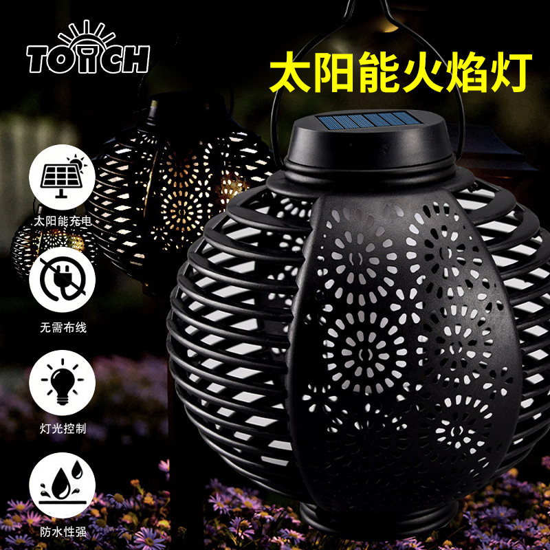 Cross-Border New Solar Flame Lamp Retro Lantern Lamp Outdoor Lighting Garden Decoration Atmosphere Lamp Manufacturers Direct Sales