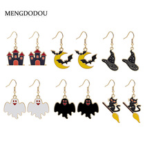 Halloween new personality cartoon horror funny girl Halloween earrings bat magic hat little cat earrings