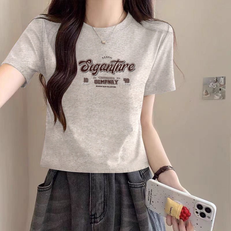 正肩纯色纯棉短款短袖t恤女2026夏季新款简约高级感上衣修身显瘦详情26