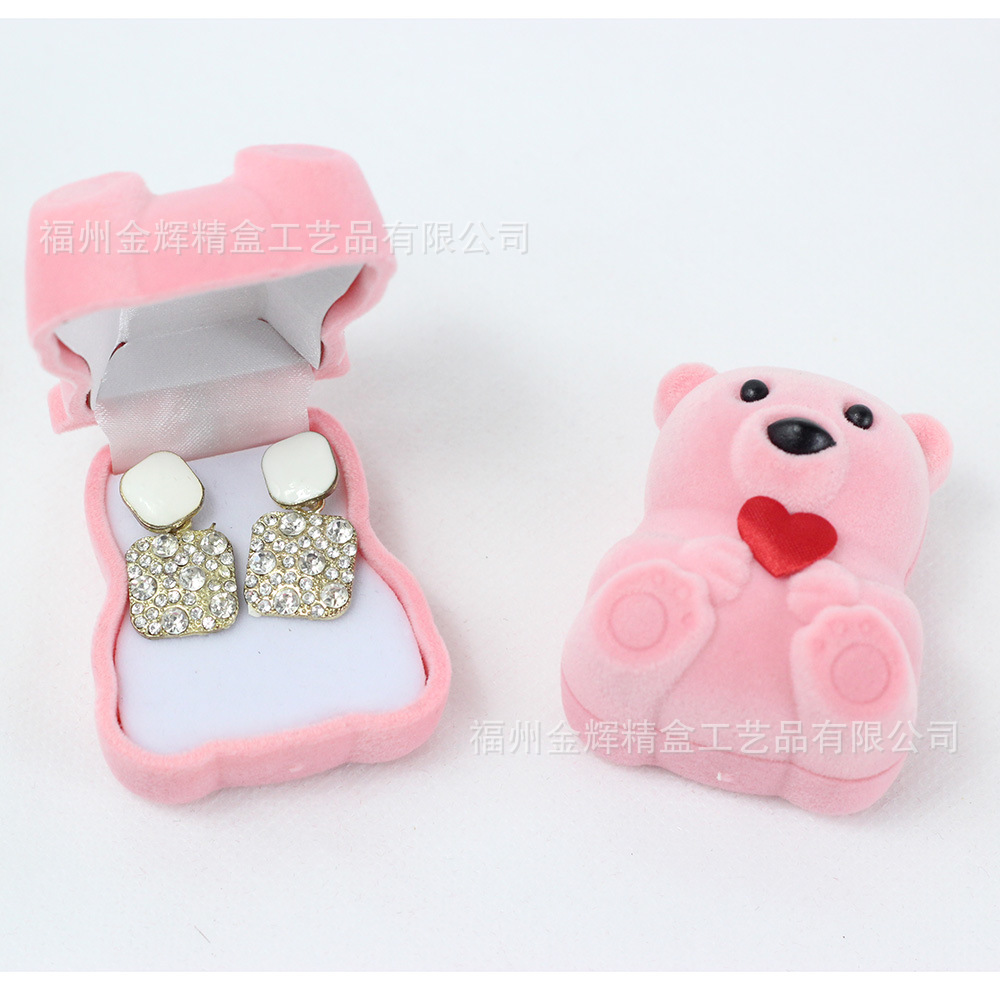 Cute plastic cartoon plush bear ring, pendant, stud and jewelry box in stock Specification image
