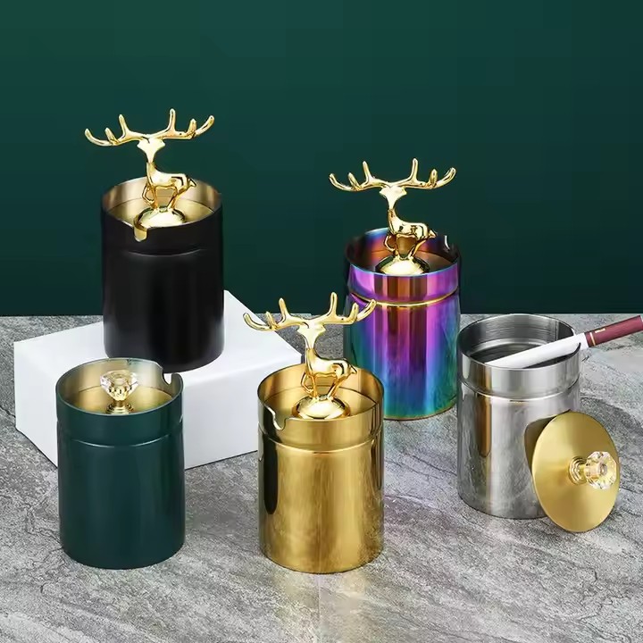 Factory Trend Car Sealed Ashtray Stainless Steel Car With Cover Closed Windproof Anti-Fall Internet Bar Hotel Ktv details Picture