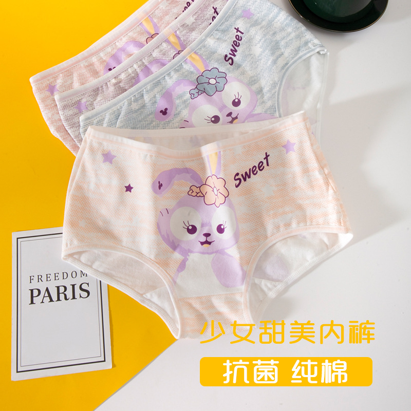 Fresh and simple Japanese cartoon rabbit printed student middle waist pure cotton triangle women's underwear wholesale details Picture