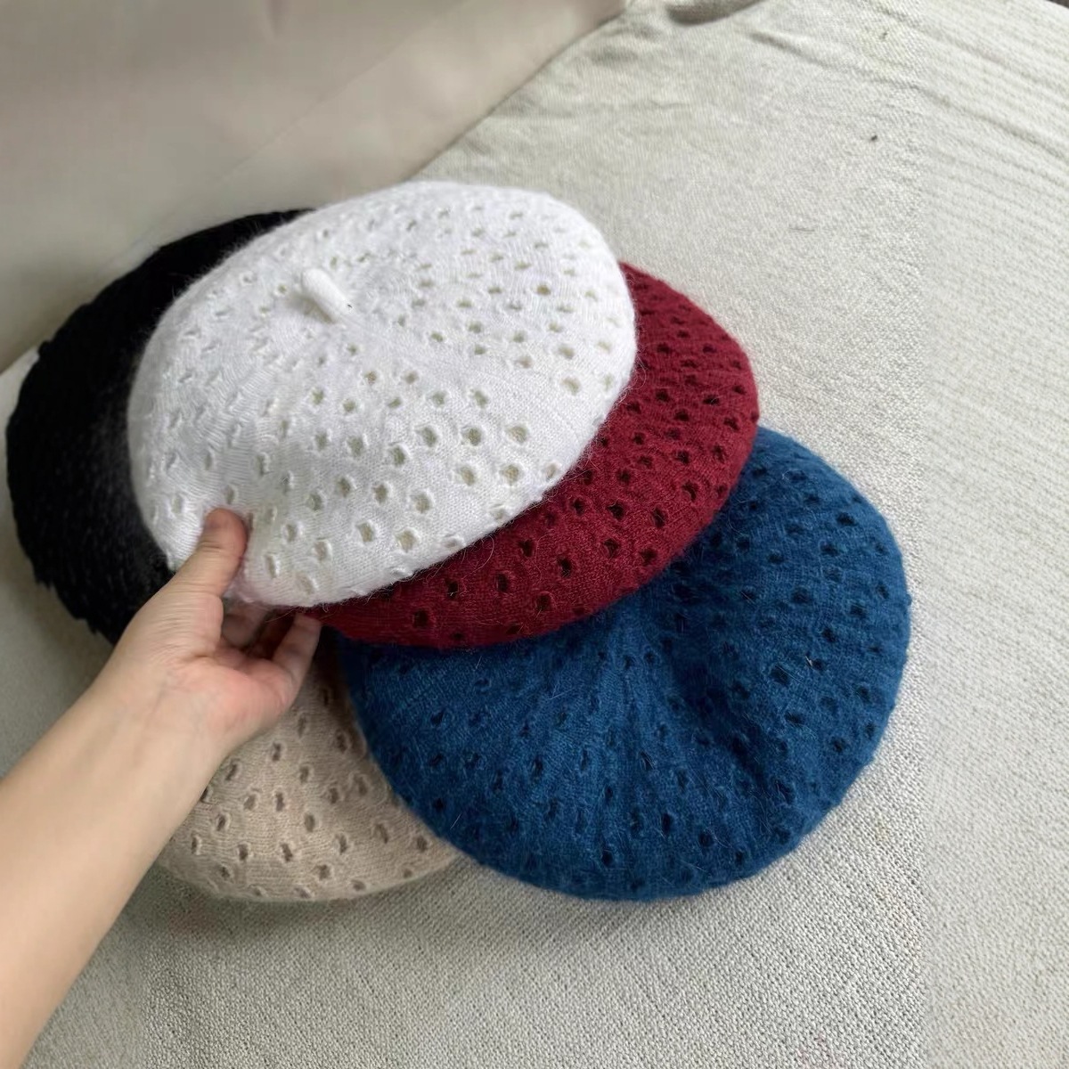 Nueva boina de punto rotura mujer otoño-invierno colección de día versátil cara boina pequeña gran cabeza circunferencia pintor sombrero Specification image