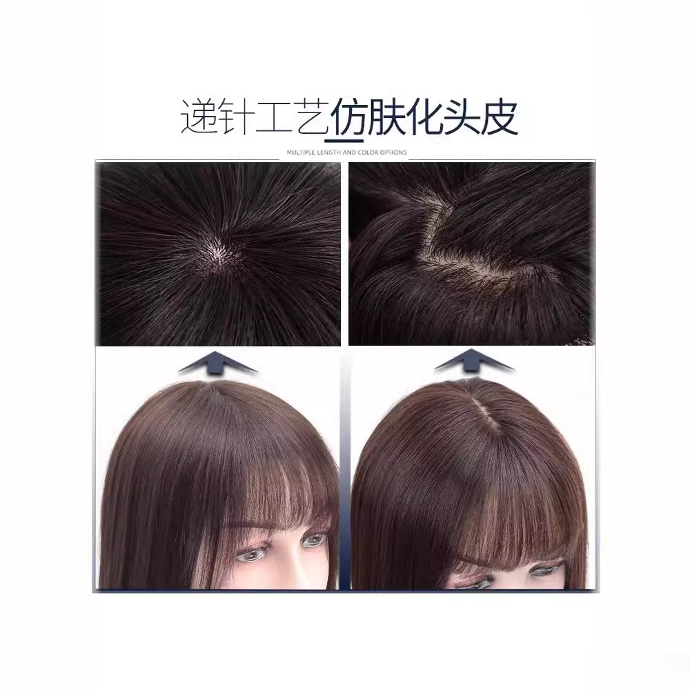 Wig for women, long straight hair, full head cover style, real hair strands, real hair, collarbone, full real, natural, round face, wavy, in stock Application Scenario