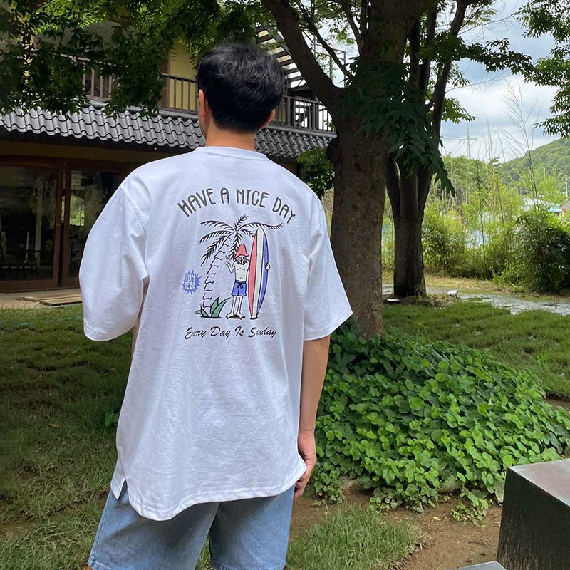 【 Clearance Sale 】 Short-sleeved T-shirt for men, summer Korean style, loose and trendy, cartoon print, versatile, pure cotton half-sleeved T-shirt Specification image