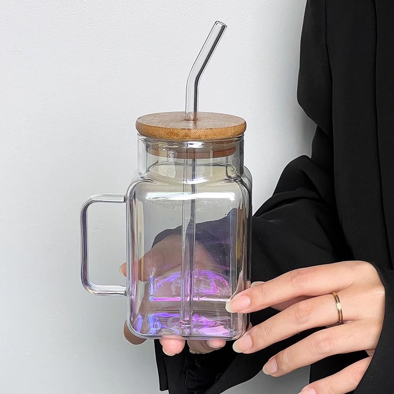 ins风大容量吸管玻璃杯高颜值家用简约水杯网红奶茶牛奶果汁杯详情10