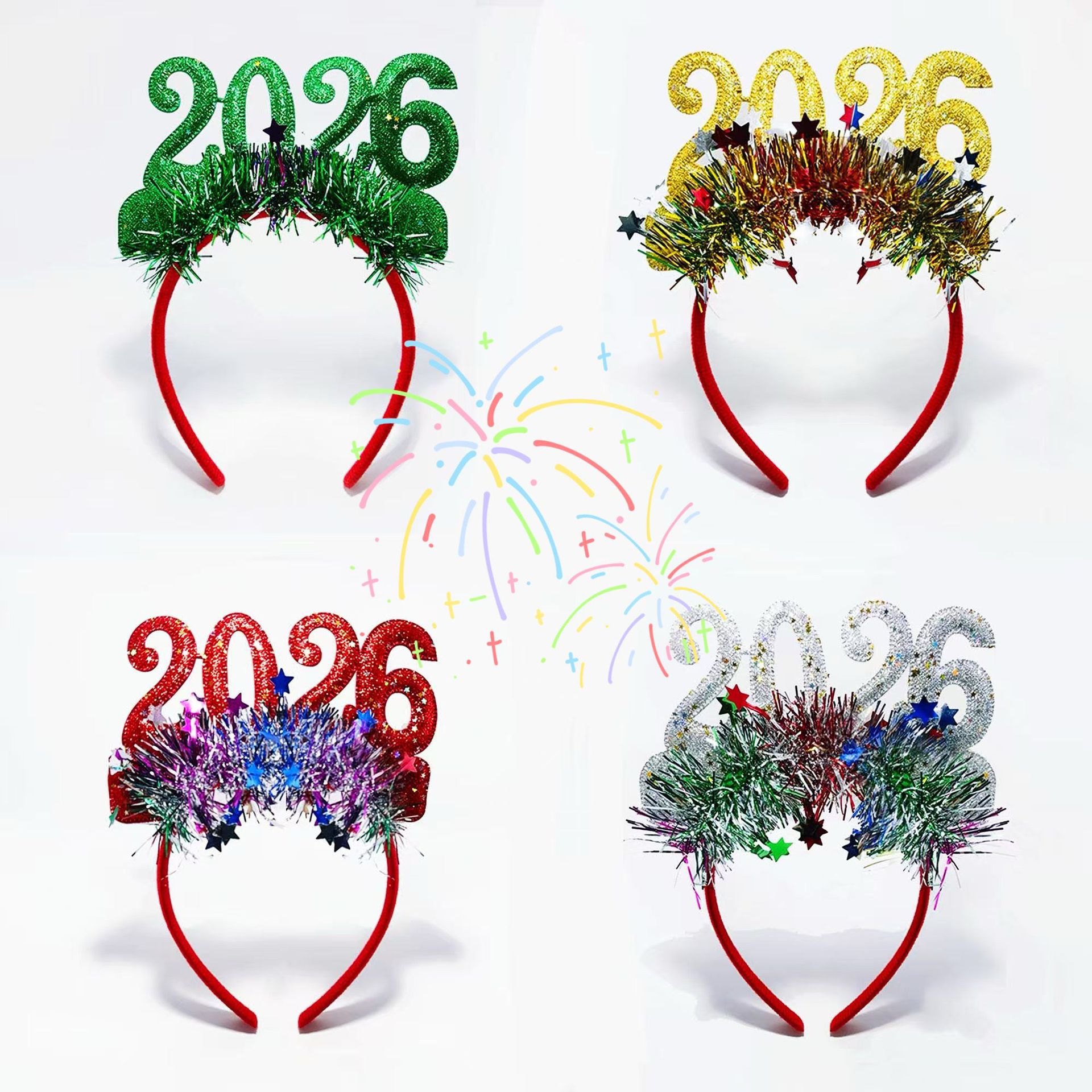 2026跨年新年数字发箍闪粉彩色头箍酒吧狂欢派对聚会装饰道具发饰
