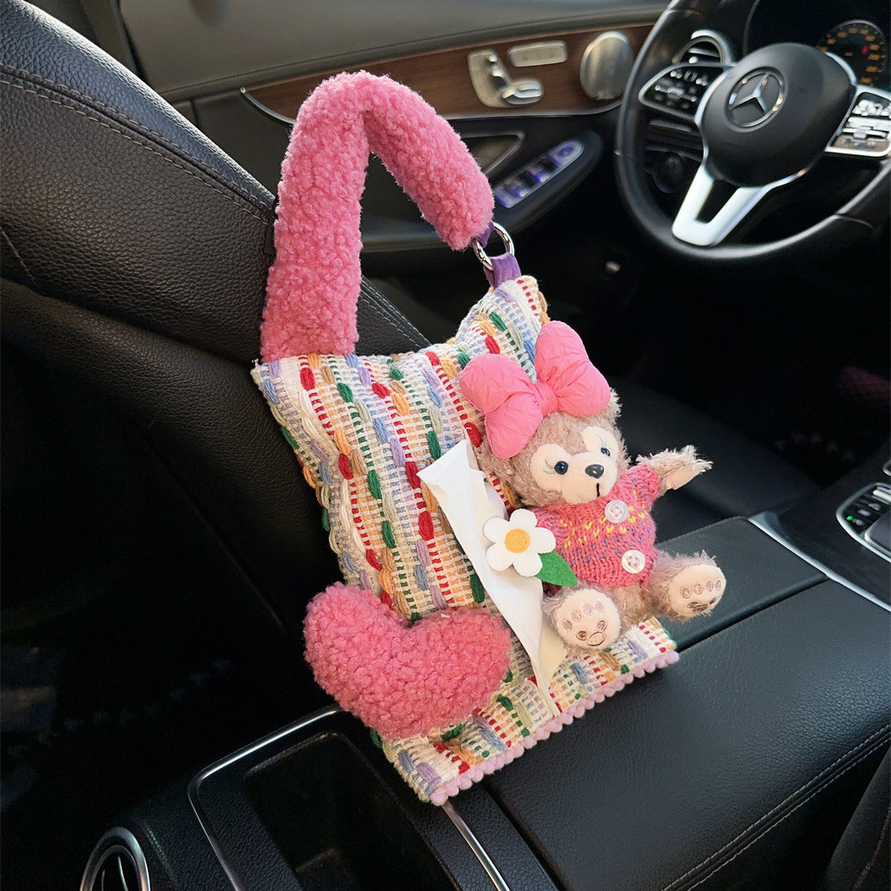 Car multi-functional hanging cartoon cute paper towel box bag inside the car front and back car supplies network red Specification drawing