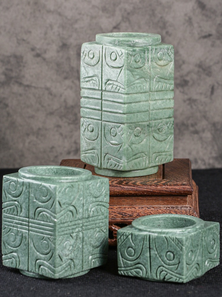Natural jade cong green jade ornaments original stone nostalgic ornaments Study home living room office desktop offering ornaments Application Scenario