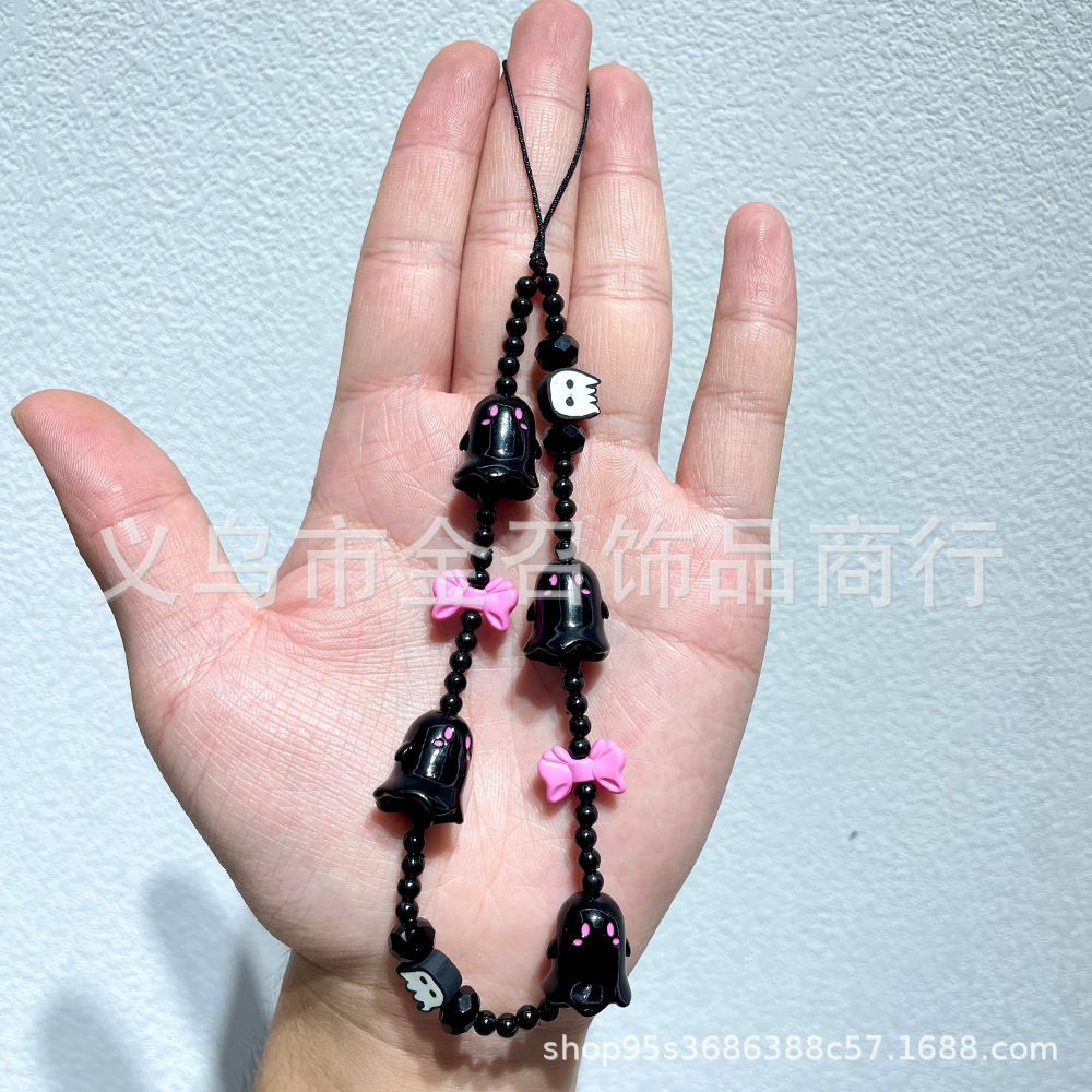 New Halloween ghost beaded mobile phone chain, bell, skull head mobile phone pendant, ins anti-loss mobile phone pendant Item Picture