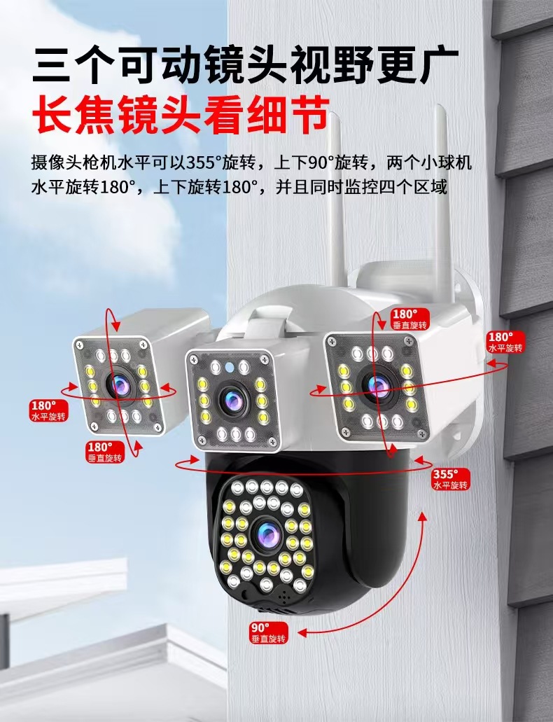 Four-lens outdoor waterproof 360-degree wide-angle camera, intelligent human shape detection monitoring orchard anti-theft camera pic 7
