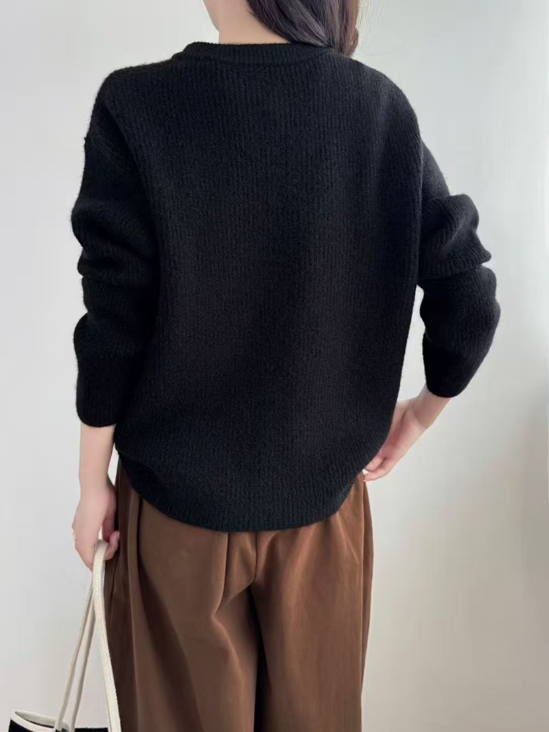 New semi-zipper sweater for women, round neck, loose long-sleeved, retro and laid-back style, casual pullover knitted top for autumn and winter pic 6