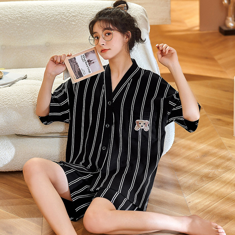 睡衣全棉女夏春秋款开衫和服可爱卡通少女学生时尚家居服女可外穿