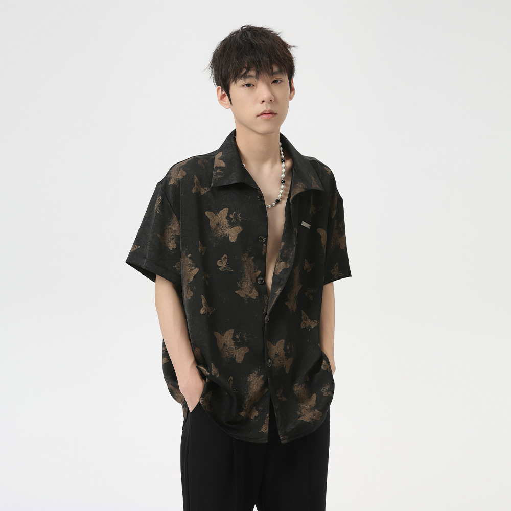 MTLCLOTHES men's Wear: 2024 Summer Collection New Japanese retro butterfly-printed trendy lapel shirts for casual wear