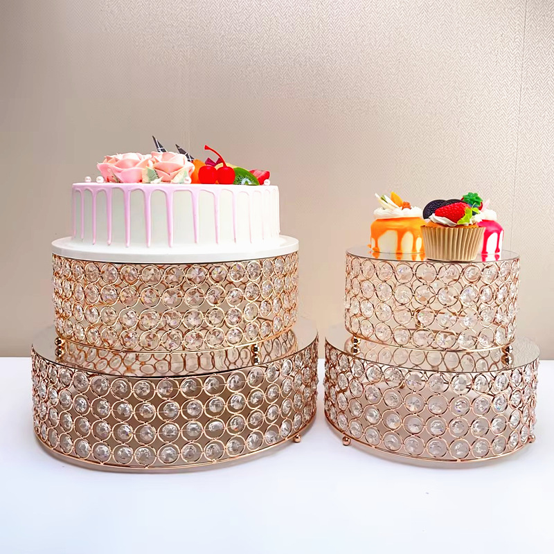 跨境热销水晶蛋糕架婚庆甜品展示架亚克力镜面蛋糕盘点心架水果盘