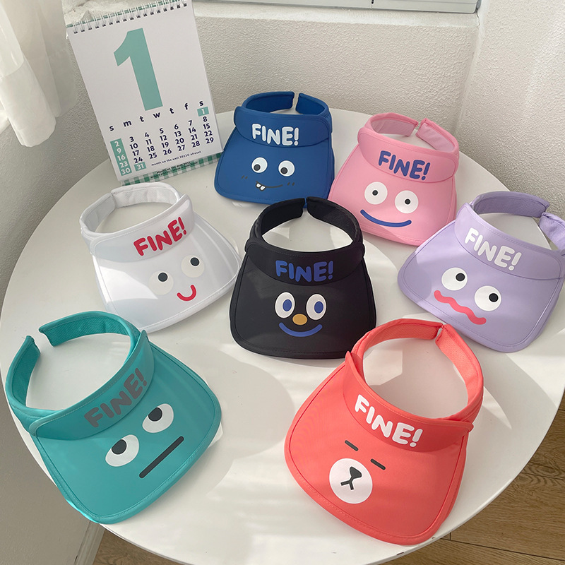 Wholesale of Korean version of children's empty top hats with cute baby expressions, sun hats for boys and girls in summer, and wide-brimmed sun protection hats details Picture