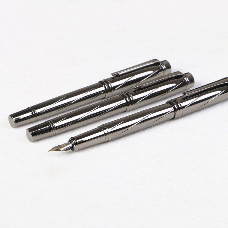 Wholesale of stationery pens in stock, metal engraved fountain pens, electroplated guns, gray, heavy and stylish gift pens Specification image